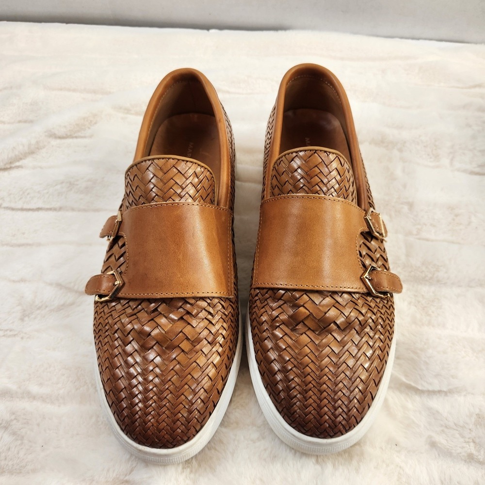 Marc Nolan Kyler Cognac Woven Leather Double Monk Strap Loafers Mens Sz 9 Shoes